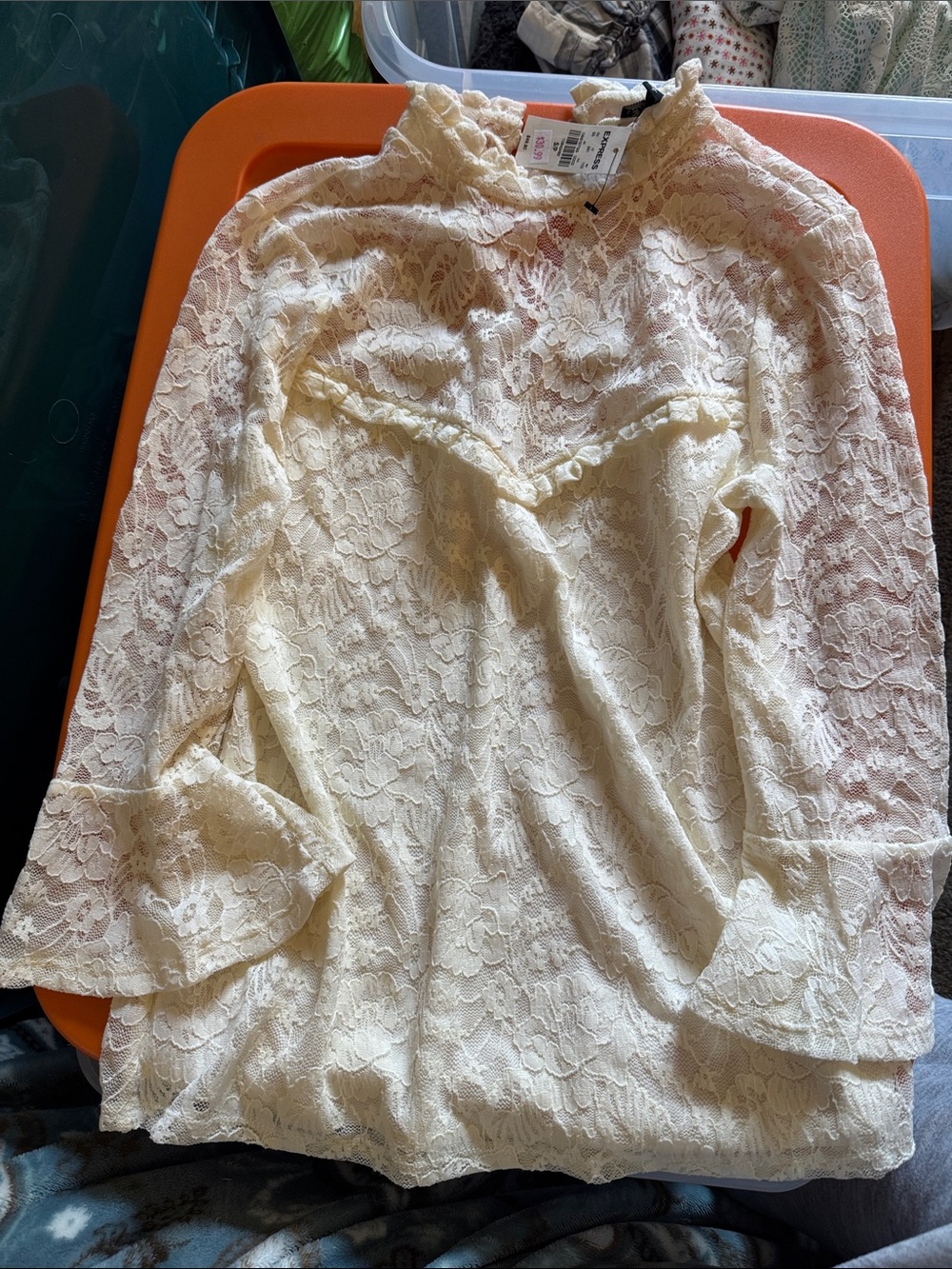 Express Cream Lace Long Sleeve Top